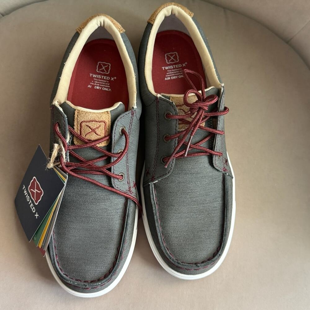 Twisted X Women's WCA0030 Dark Grey Boat Shoes – Barn Red Accents – New with Tag